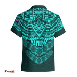 Matildas Soccer Hawaiian Shirt Polynesian and Aboriginal Turquoise Vibe