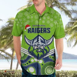 Custom Raiders Rugby Christmas Hawaiian Shirt Merry Xmas Mix Aboriginal Art