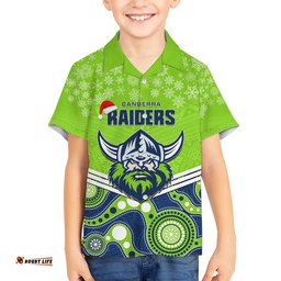 Custom Raiders Rugby Christmas Hawaiian Shirt Merry Xmas Mix Aboriginal Art