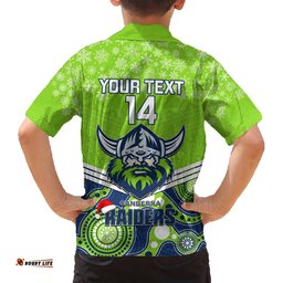 Custom Raiders Rugby Christmas Hawaiian Shirt Merry Xmas Mix Aboriginal Art