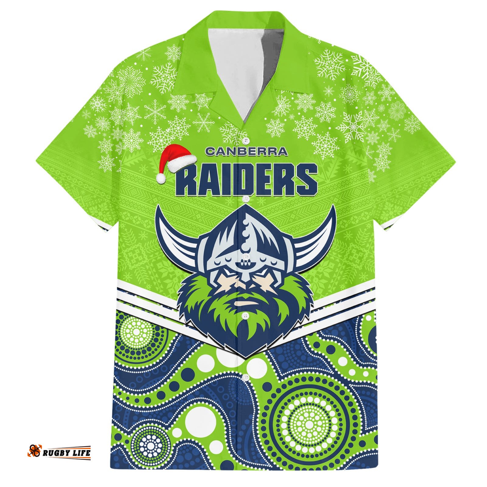 Custom Raiders Rugby Christmas Hawaiian Shirt Merry Xmas Mix Aboriginal Art
