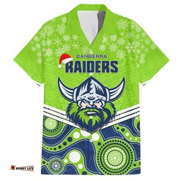 Custom Raiders Rugby Christmas Hawaiian Shirt Merry Xmas Mix Aboriginal Art