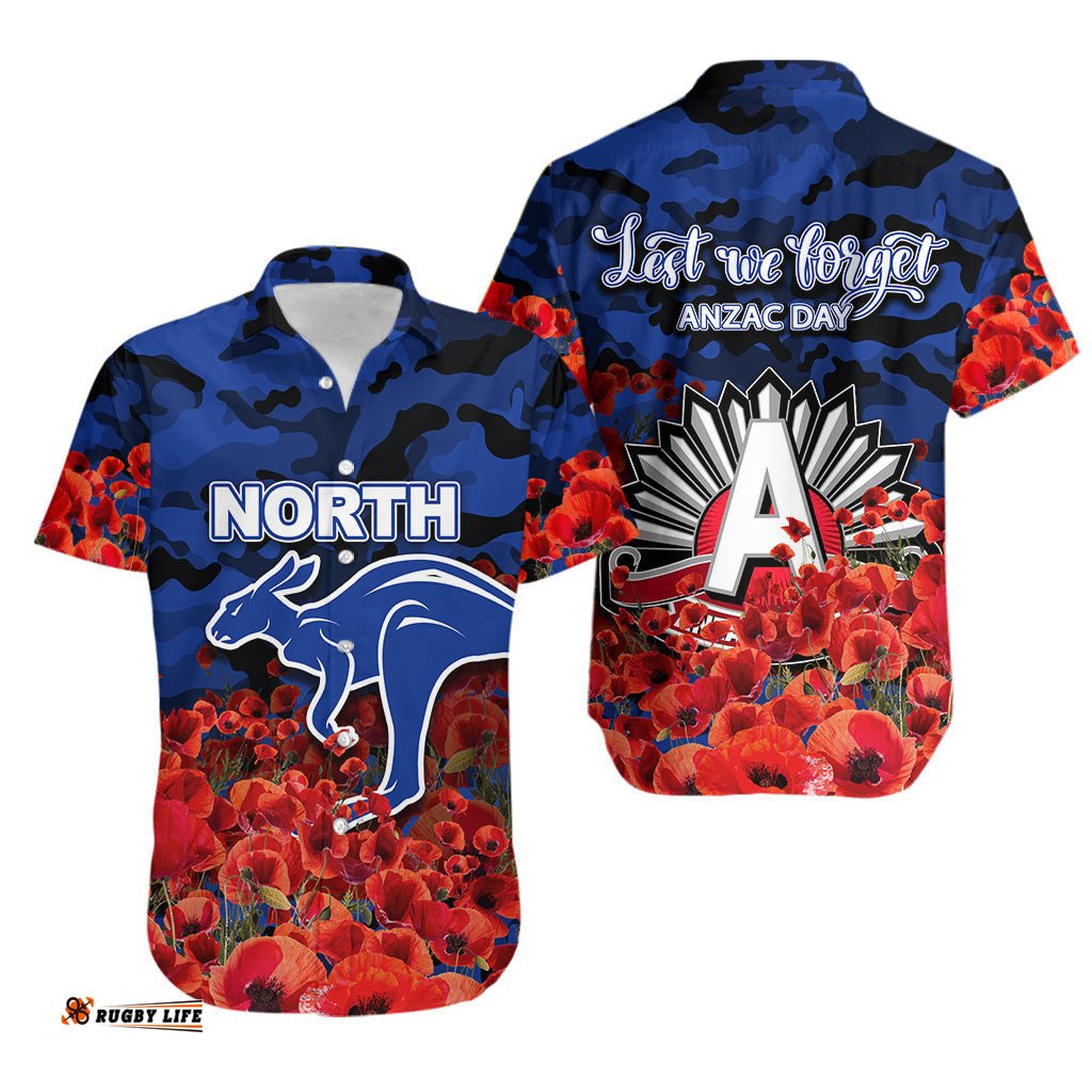 ANZAC Day North Hawaiian Shirt Poppy Flowers With Army Patterns