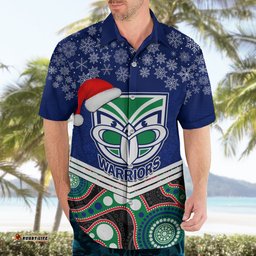 Custom Warriors Rugby Christmas Hawaiian Shirt Merry Xmas Mix Aboriginal Art