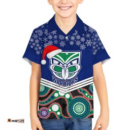 Custom Warriors Rugby Christmas Hawaiian Shirt Merry Xmas Mix Aboriginal Art
