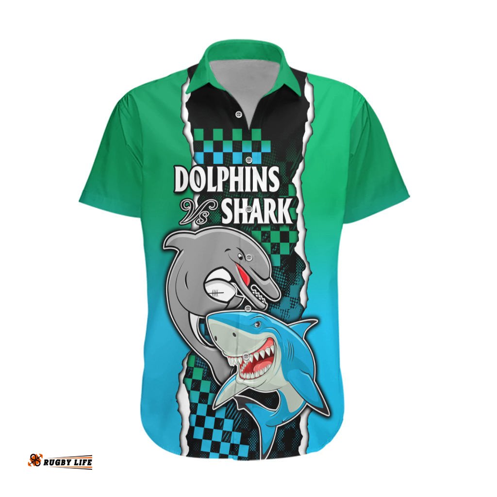 Custom NRL Combine Rabbitohs and Shark Hawaiian Shirt Sporty Style