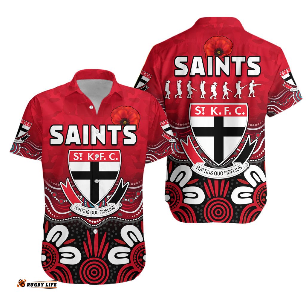 Saints ANZAC Hawaiian Shirt St Kilda Aboriginal Remember Them