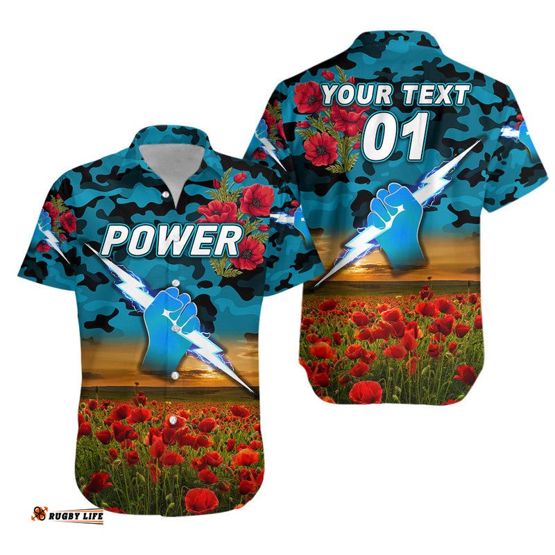 Custom Personalised Port Adelaide Power ANZAC Hawaiian Shirt Poppy Vibes