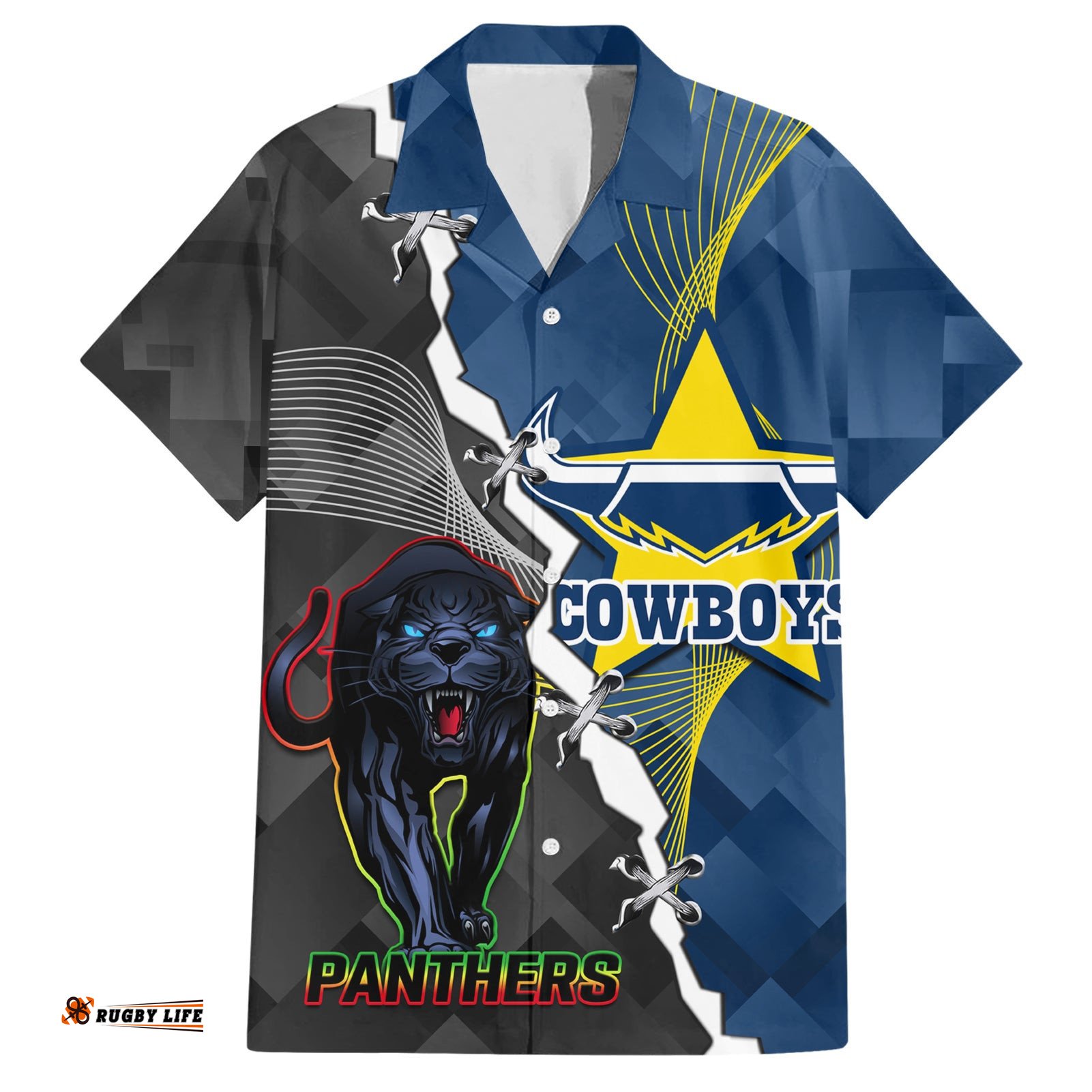 Personalised Panthers And Cowboys Rugby Hawaiian Shirt Sporty Version