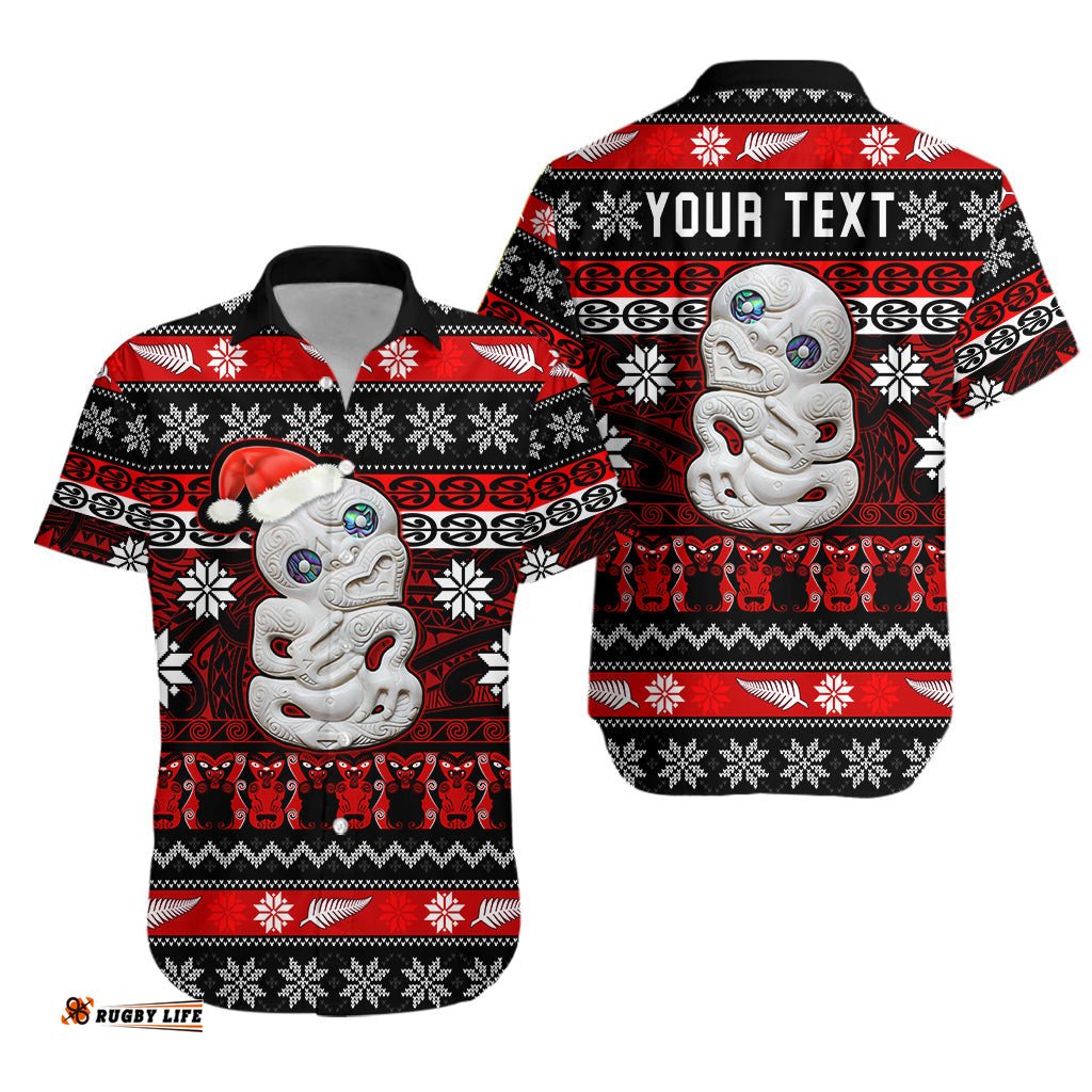 Custom Personalised New Zealand Hei Tiki Christmas Hawaiian Shirt Maori Meri Kirihimete