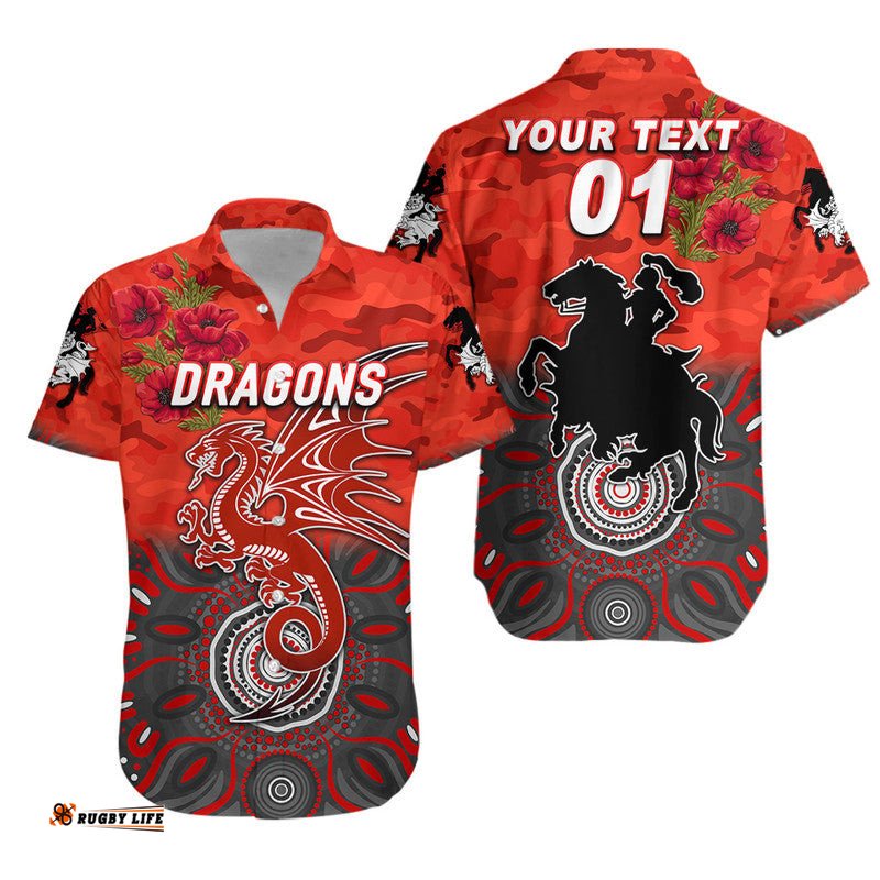 Custom Personalised St. George Illawarra Dragons ANZAC Hawaiian Shirt Indigenous Vibes Red