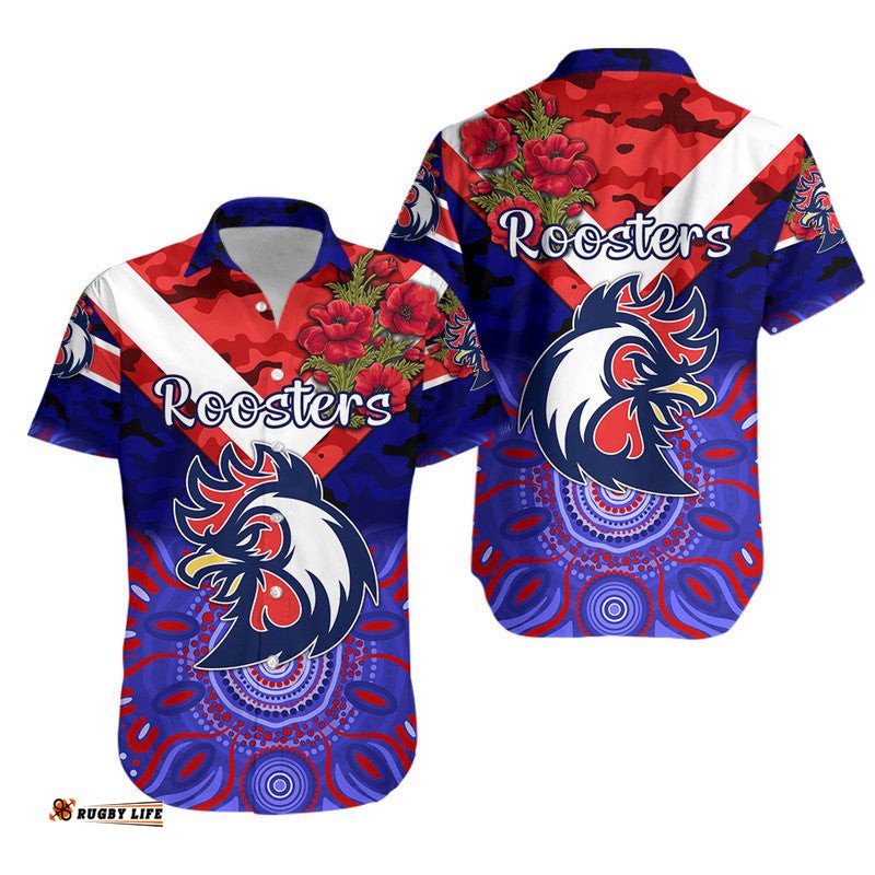 Sydney Roosters ANZAC Hawaiian Shirt Indigenous Vibes Blue