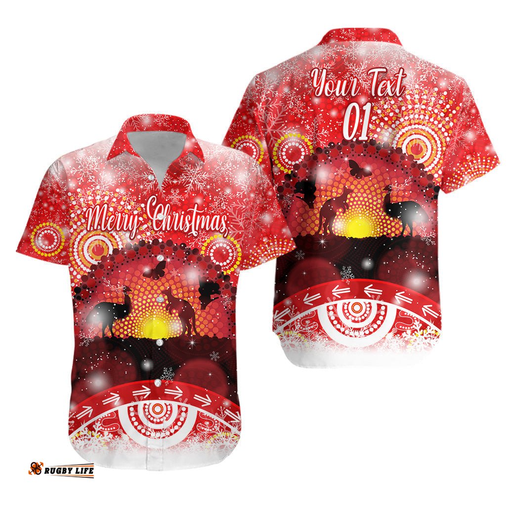 Custom Personalised Australia Indigenous Flag Christmas Hawaiian Shirt Original Style Red
