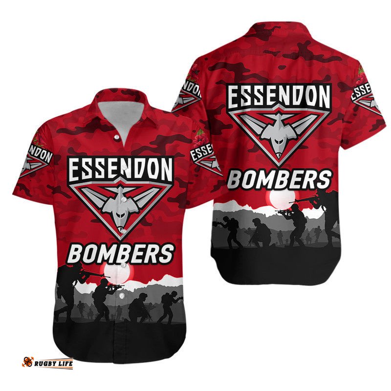 Essendon Bombers ANZAC Hawaiian Shirt Simple Style Red