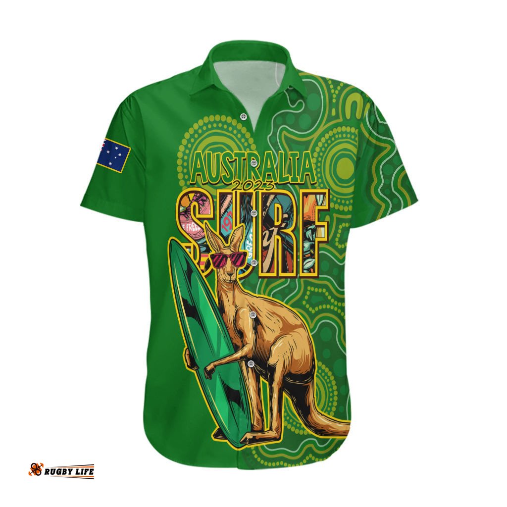 Australia Surf Hawaiian Shirt Happy Kangaroo Indigenous Artsy