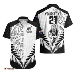 Custom New Zealand Rugby Hawaiian Shirt Proud Aoteroa Stylised Maori Koru