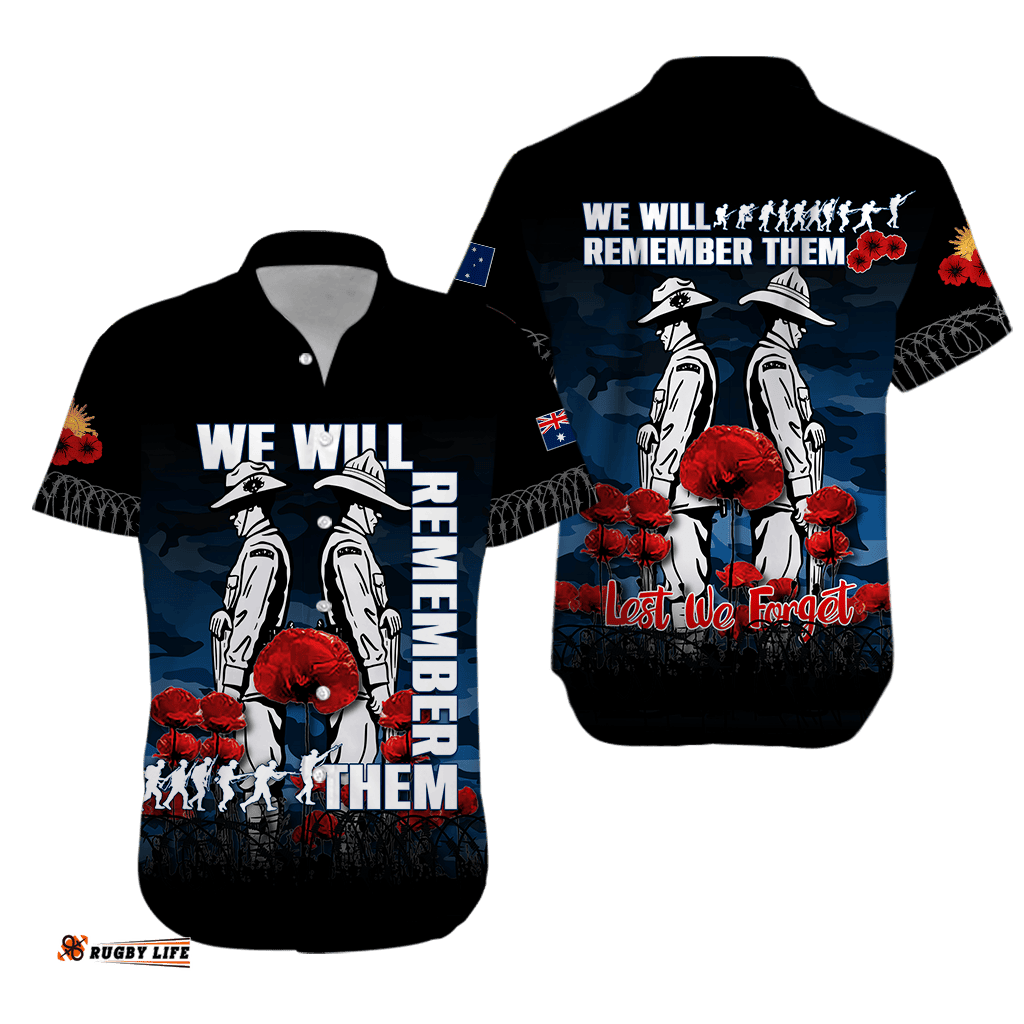 Australia ANZAC Hawaiian Shirt Camouflage With Poppy Blue