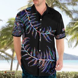 New Zealand Hawaiian Shirt Aotearoa Silver Fern Mixed Papua Shell Purple Vibe