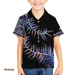 New Zealand Hawaiian Shirt Aotearoa Silver Fern Mixed Papua Shell Purple Vibe