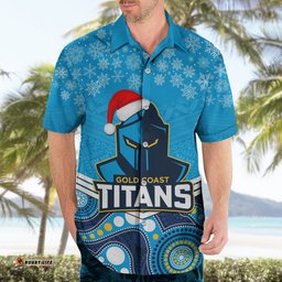 Custom Titans Rugby Christmas Hawaiian Shirt Merry Xmas Mix Aboriginal Art