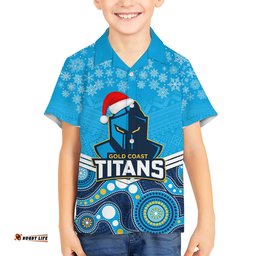 Custom Titans Rugby Christmas Hawaiian Shirt Merry Xmas Mix Aboriginal Art