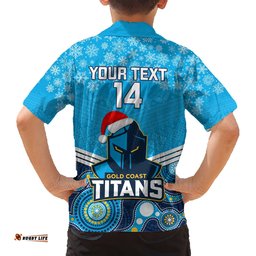 Custom Titans Rugby Christmas Hawaiian Shirt Merry Xmas Mix Aboriginal Art