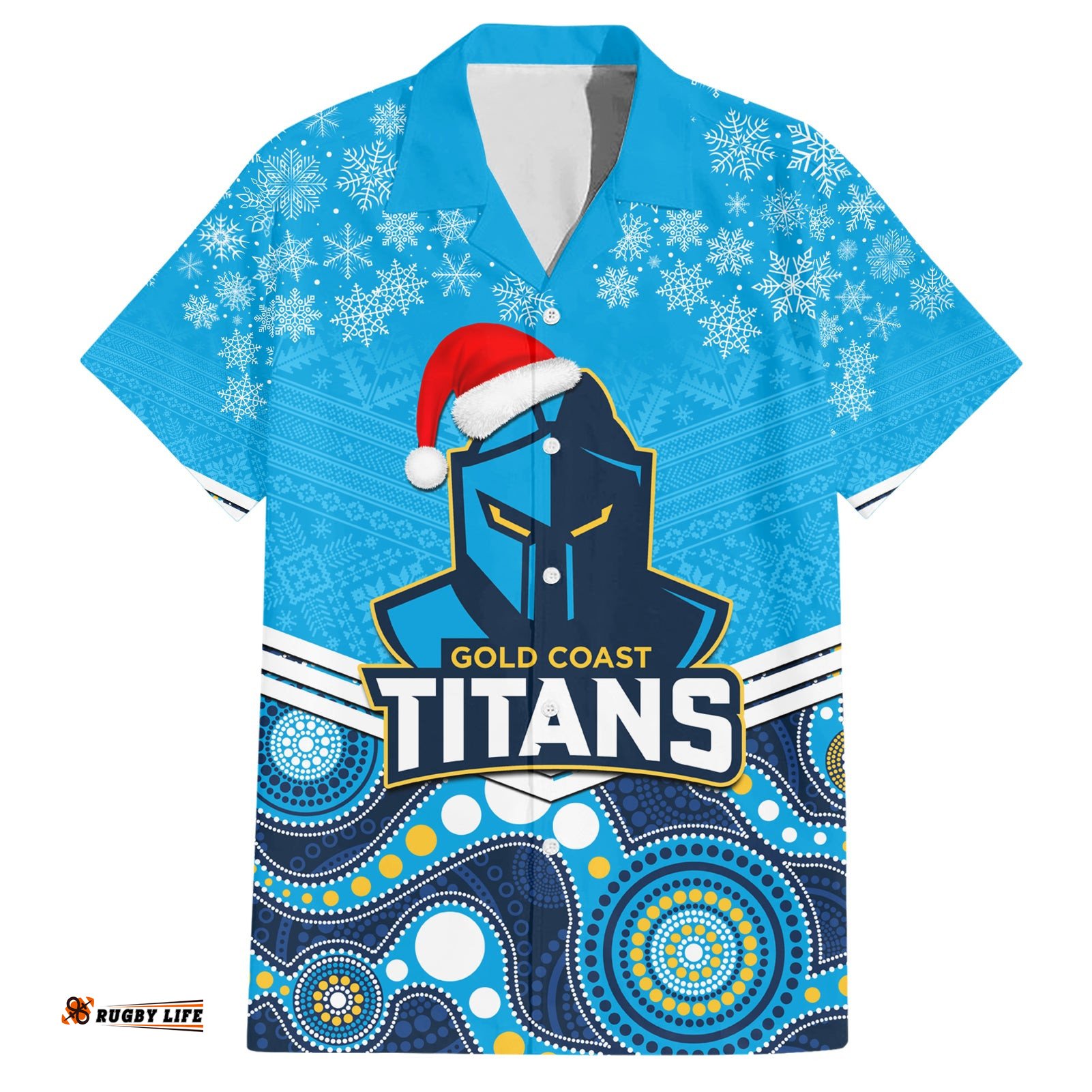 Custom Titans Rugby Christmas Hawaiian Shirt Merry Xmas Mix Aboriginal Art