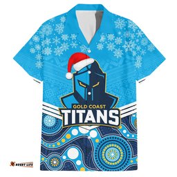 Custom Titans Rugby Christmas Hawaiian Shirt Merry Xmas Mix Aboriginal Art