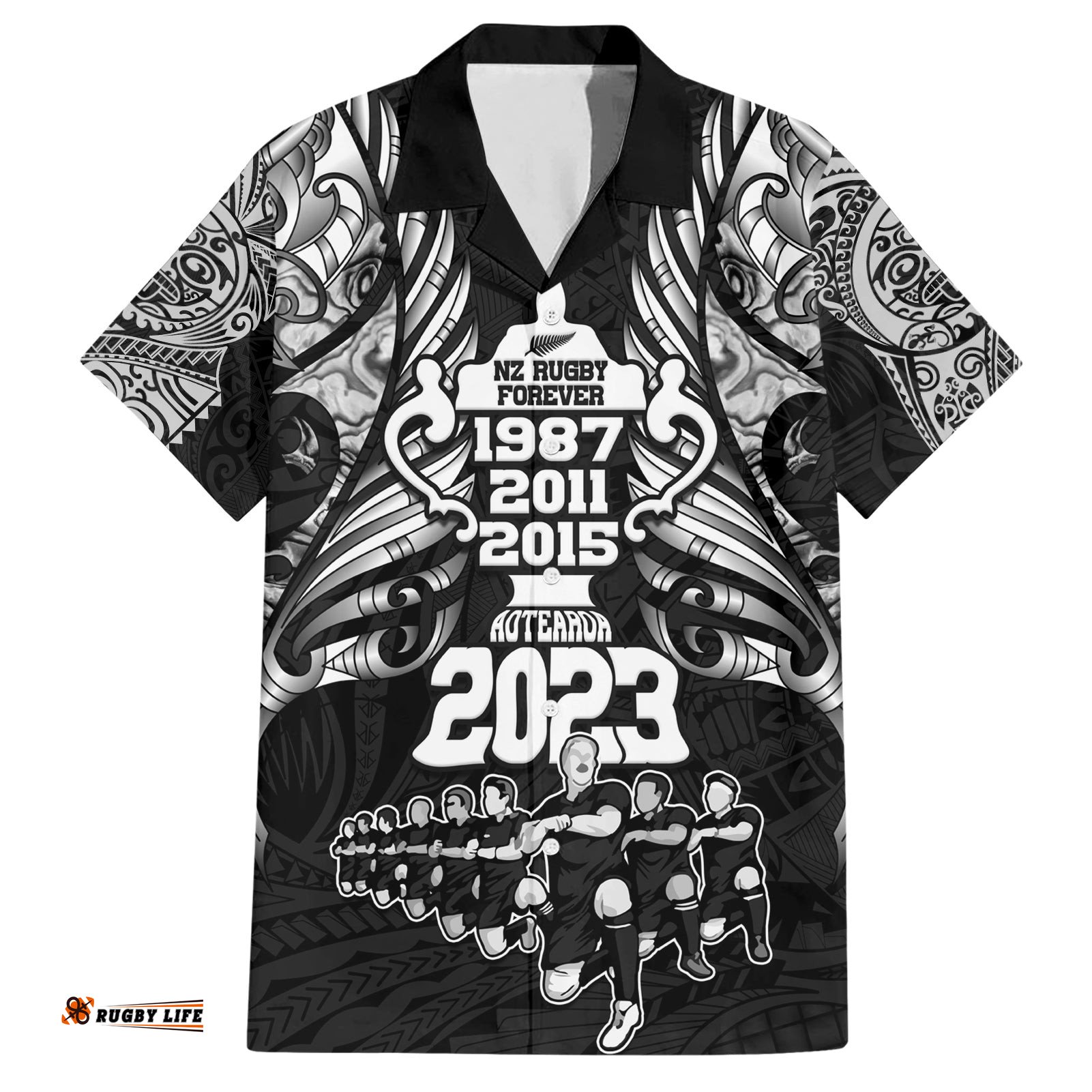 New Zealand Rugby Hawaiian Shirt Black Haka Dance With NZ Champions History