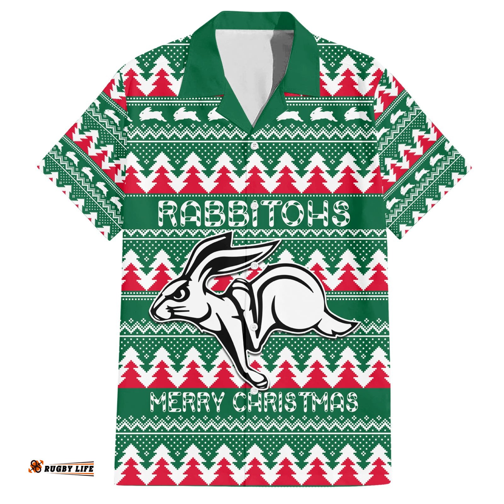 Personalised Rabbitohs Rugby Hawaiian Shirt Christmas Simple Vibe