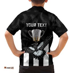 Personalised AFL Collingwood Hawaiian Shirt Magpies Premiers With Trophy Proud
