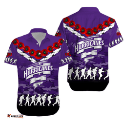 Hobart Hurricanes ANZAC Hawaiian Shirt Camouflage With Poppy