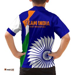 India Cricket Hawaiian Shirt Men in Blue World Cup Bharat Flag Style