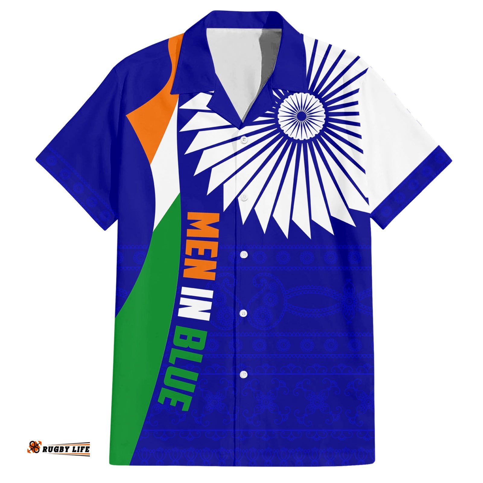 India Cricket Hawaiian Shirt Men in Blue World Cup Bharat Flag Style