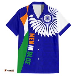 India Cricket Hawaiian Shirt Men in Blue World Cup Bharat Flag Style