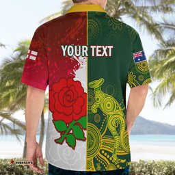 Personalised Australia And England Rugby Hawaiian Shirt Indigenous Wallabies With Red Roses Sporty Version