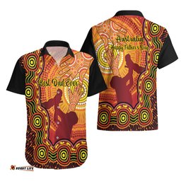 Australia Father Day Hawaiian Shirt Aussie Best Dad Ever Indigenous Hand Art