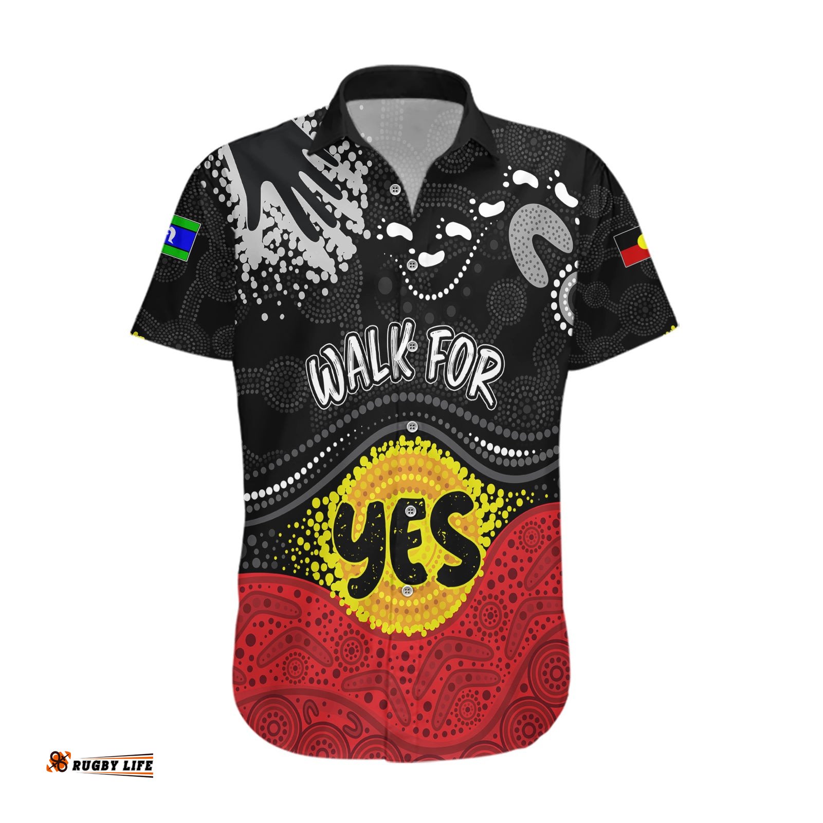 Personalised Australia Indigenous Hawaiian Shirt Walk For Yes Aboriginal Flag Style