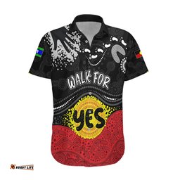 Personalised Australia Indigenous Hawaiian Shirt Walk For Yes Aboriginal Flag Style