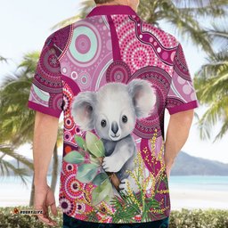 Personalised Australia Hawaiian Shirt Cute Koala With Golden Wattle Indigenous Art