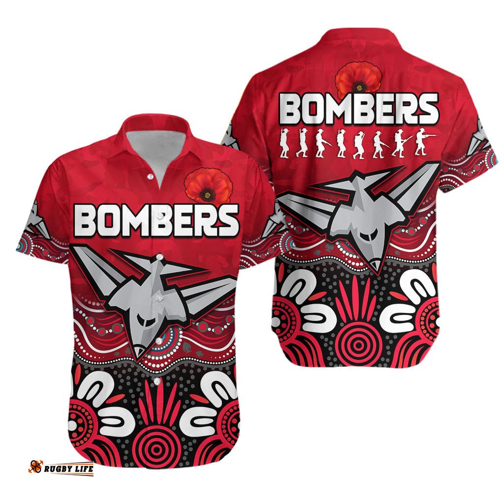 Bombers ANZAC Hawaiian Shirt Essendon Football Aboriginal Remember Them