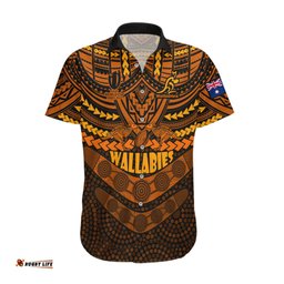 Custom Wallabies Rugby Hawaiian Shirt Polynesian and Aboriginal Special Orange Version