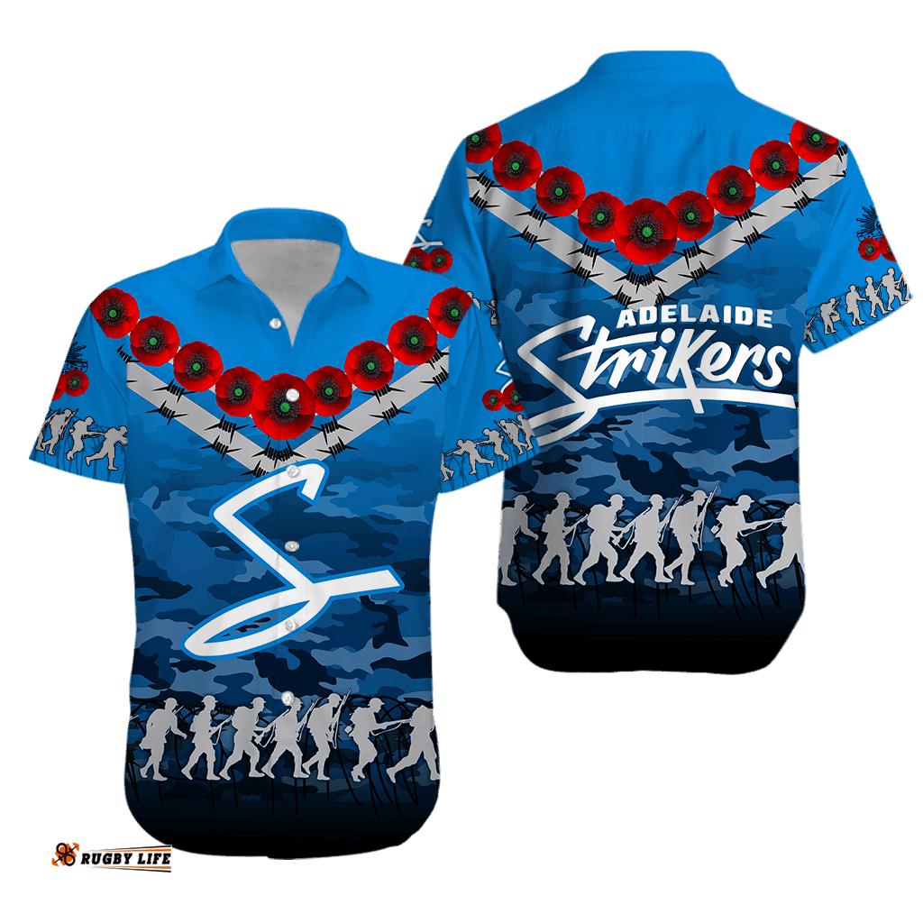 Adelaide Strikers ANZAC Hawaiian Shirt Camouflage With Poppy