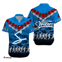 Adelaide Strikers ANZAC Hawaiian Shirt Camouflage With Poppy