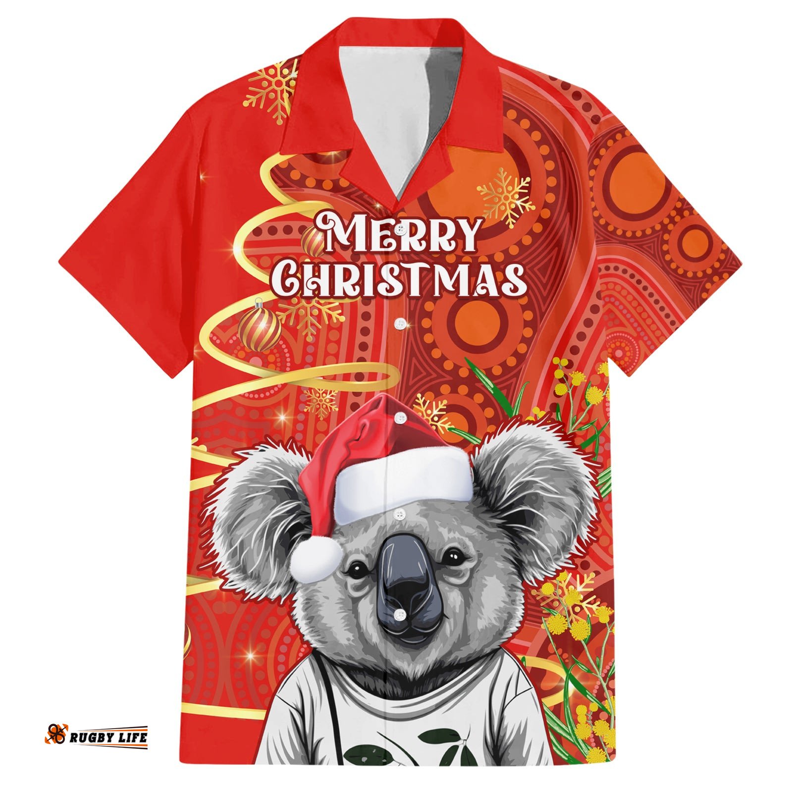 Personalised Australia Koala Christmas Hawaiian Shirt Aboriginal Art With Golden Wattle