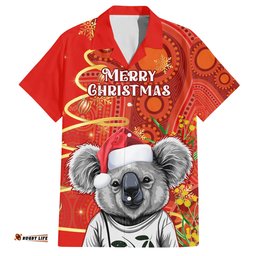 Personalised Australia Koala Christmas Hawaiian Shirt Aboriginal Art With Golden Wattle