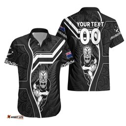 Custom New Zealand Aotearoa Rugby Hawaiian Shirt Black Fern Maori Tribal Sporty Style