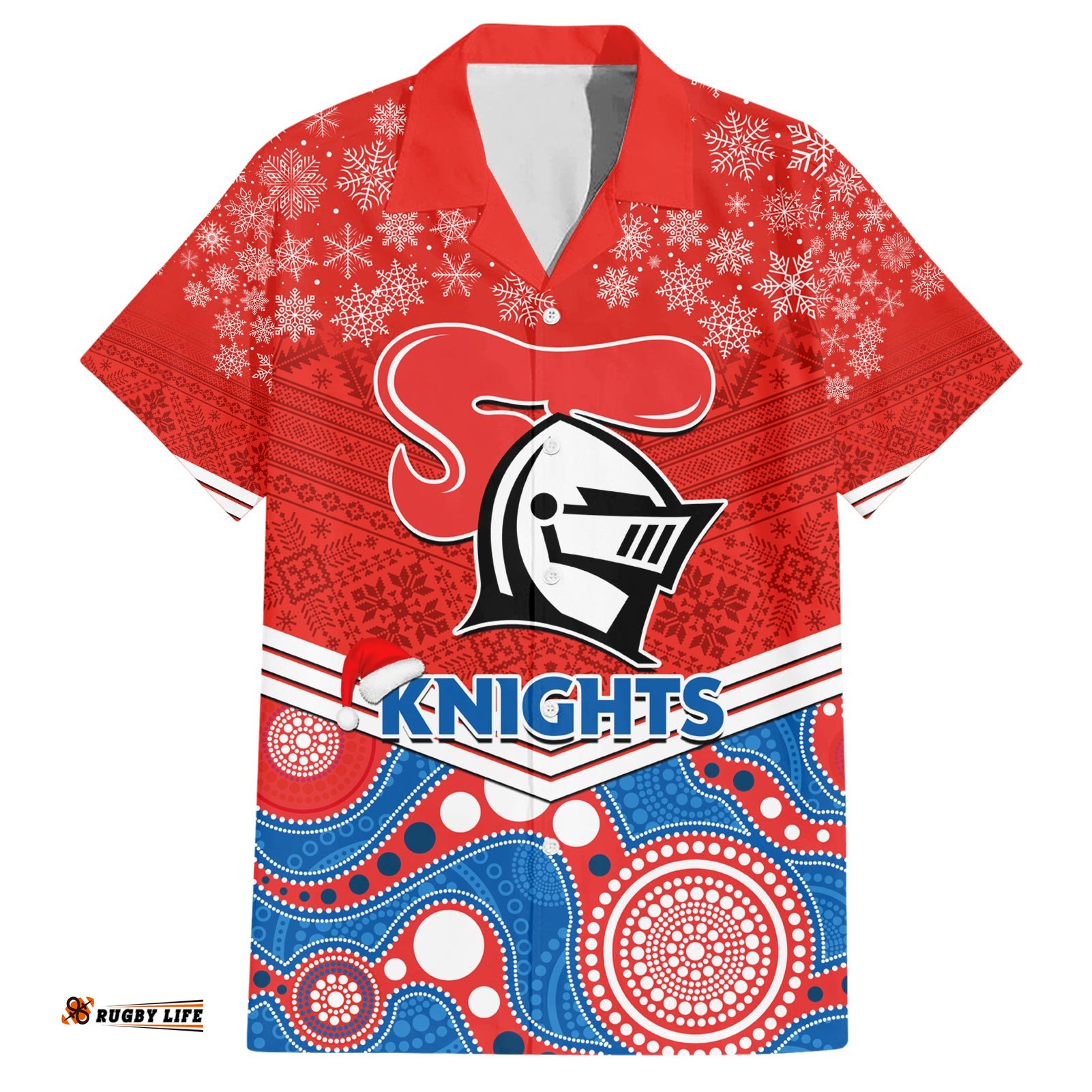Custom Knights Rugby Christmas Hawaiian Shirt Merry Xmas Mix Aboriginal Art