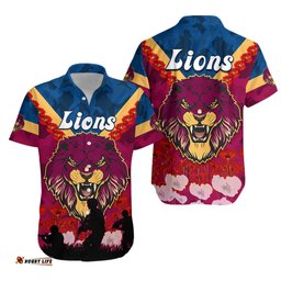 Lions ANZAC Hawaiian Shirt Brisbane Brissie Poppy Flowers