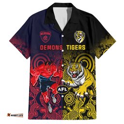 Custom Demons And Tigers Football Hawaiian Shirt Together Indigenous Art